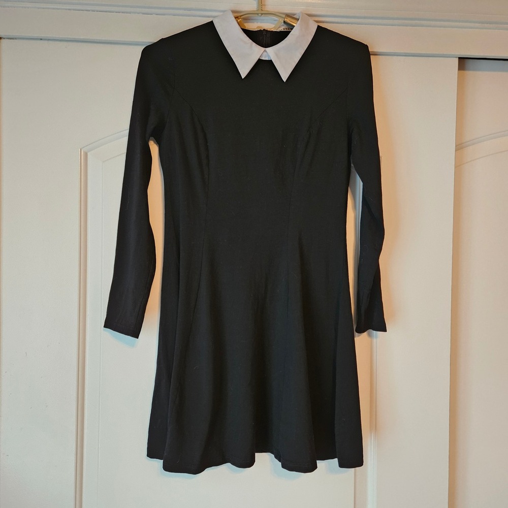 Dress Womens‎ Medium Black Long Sleeve Wednesday Addams Peter Pan Collar Goth